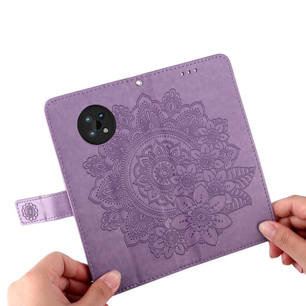 For Nokia G50 7-petal Flowers Embossed Flip Leather Phone Case with Holder & Card Slots(Light Purple)-garmade.com