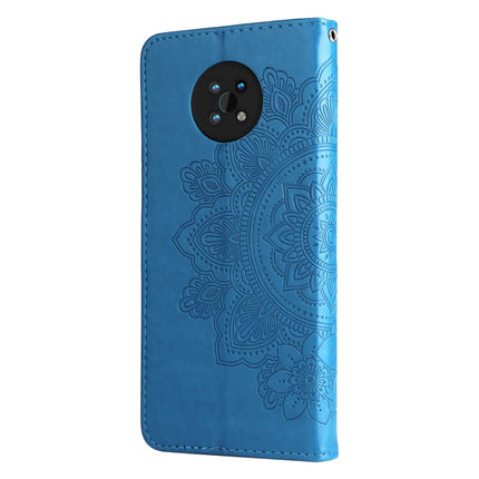 For Nokia G50 7-petal Flowers Embossed Flip Leather Phone Case with Holder & Card Slots(Blue)-garmade.com