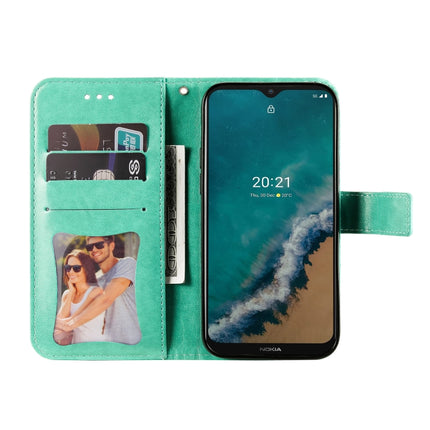 For Nokia G50 7-petal Flowers Embossed Flip Leather Phone Case with Holder & Card Slots(Green)-garmade.com