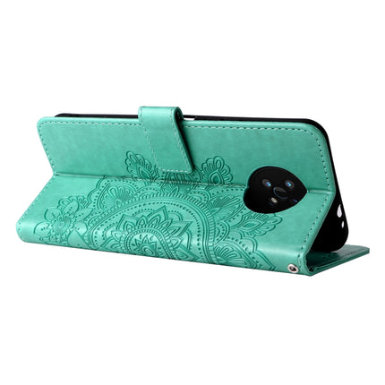 For Nokia G50 7-petal Flowers Embossed Flip Leather Phone Case with Holder & Card Slots(Green)-garmade.com