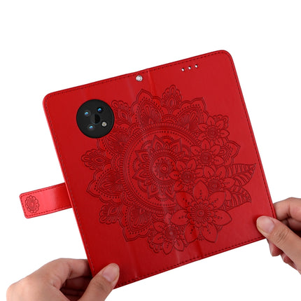 For Nokia G50 7-petal Flowers Embossed Flip Leather Phone Case with Holder & Card Slots(Red)-garmade.com