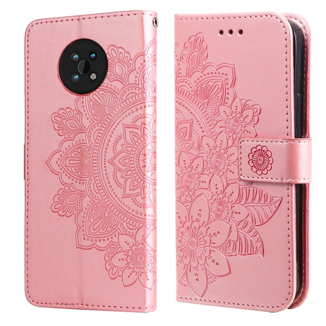 For Nokia G50 7-petal Flowers Embossed Flip Leather Phone Case with Holder & Card Slots(Rose Gold)-garmade.com
