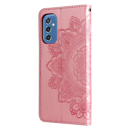 For Samsung Galaxy M52 5G 7-petal Flowers Embossed Flip Leather Phone Case with Holder & Card Slots(Rose Gold)-garmade.com