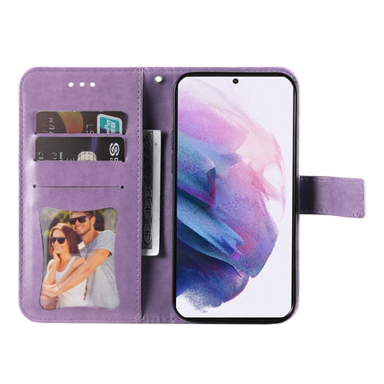 For Samsung Galaxy S22 5G 7-petal Flowers Embossed Flip Leather Phone Case with Holder & Card Slots(Light Purple)-garmade.com