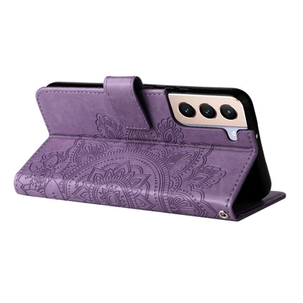 For Samsung Galaxy S22 5G 7-petal Flowers Embossed Flip Leather Phone Case with Holder & Card Slots(Light Purple)-garmade.com