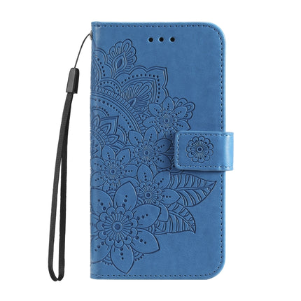 For Samsung Galaxy S22 5G 7-petal Flowers Embossed Flip Leather Phone Case with Holder & Card Slots(Blue)-garmade.com