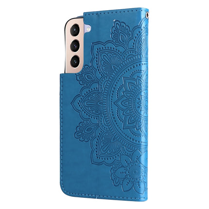 For Samsung Galaxy S22 5G 7-petal Flowers Embossed Flip Leather Phone Case with Holder & Card Slots(Blue)-garmade.com