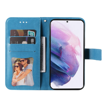 For Samsung Galaxy S22 5G 7-petal Flowers Embossed Flip Leather Phone Case with Holder & Card Slots(Blue)-garmade.com