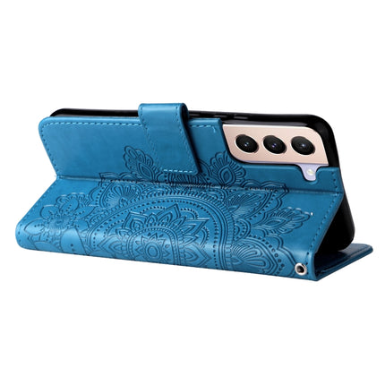 For Samsung Galaxy S22 5G 7-petal Flowers Embossed Flip Leather Phone Case with Holder & Card Slots(Blue)-garmade.com