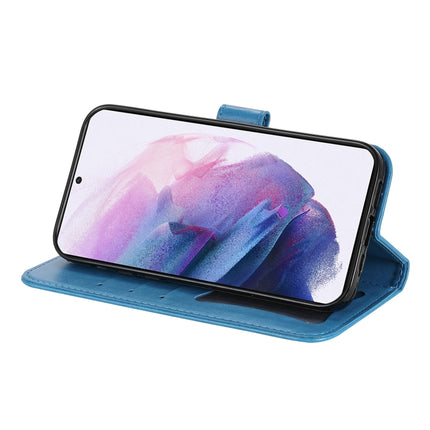 For Samsung Galaxy S22 5G 7-petal Flowers Embossed Flip Leather Phone Case with Holder & Card Slots(Blue)-garmade.com