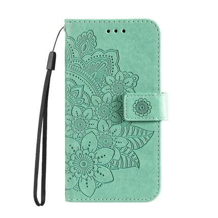 For Samsung Galaxy S22 5G 7-petal Flowers Embossed Flip Leather Phone Case with Holder & Card Slots(Green)-garmade.com