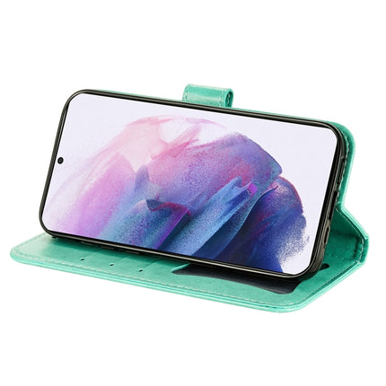 For Samsung Galaxy S22 5G 7-petal Flowers Embossed Flip Leather Phone Case with Holder & Card Slots(Green)-garmade.com