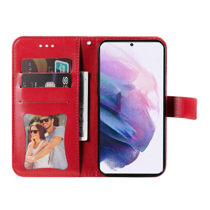 For Samsung Galaxy S22 5G 7-petal Flowers Embossed Flip Leather Phone Case with Holder & Card Slots(Red)-garmade.com
