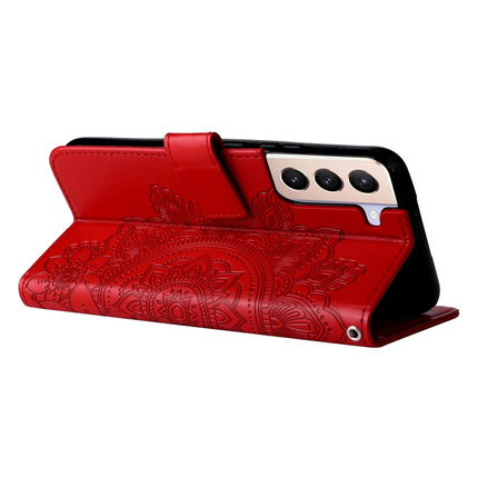 For Samsung Galaxy S22 5G 7-petal Flowers Embossed Flip Leather Phone Case with Holder & Card Slots(Red)-garmade.com