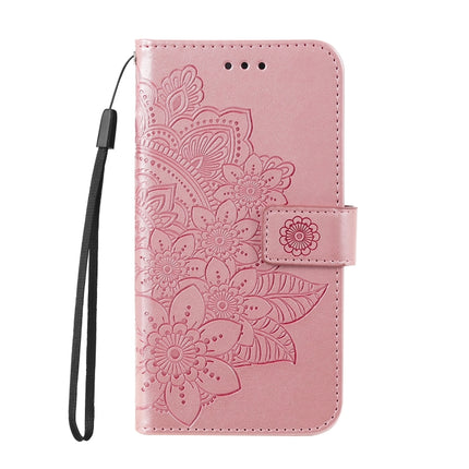 For Samsung Galaxy S22 5G 7-petal Flowers Embossed Flip Leather Phone Case with Holder & Card Slots(Rose Gold)-garmade.com