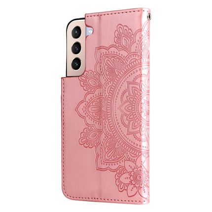 For Samsung Galaxy S22 5G 7-petal Flowers Embossed Flip Leather Phone Case with Holder & Card Slots(Rose Gold)-garmade.com