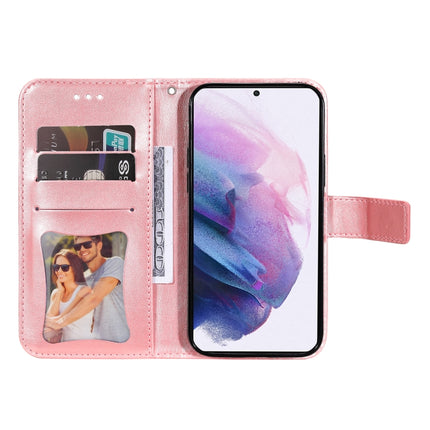 For Samsung Galaxy S22 5G 7-petal Flowers Embossed Flip Leather Phone Case with Holder & Card Slots(Rose Gold)-garmade.com