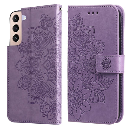For Samsung Galaxy S22+ 5G 7-petal Flowers Embossed Flip Leather Phone Case with Holder & Card Slots(Light Purple)-garmade.com
