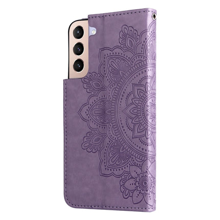 For Samsung Galaxy S22+ 5G 7-petal Flowers Embossed Flip Leather Phone Case with Holder & Card Slots(Light Purple)-garmade.com