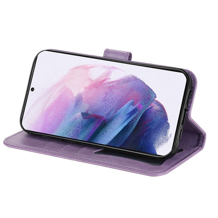 For Samsung Galaxy S22+ 5G 7-petal Flowers Embossed Flip Leather Phone Case with Holder & Card Slots(Light Purple)-garmade.com