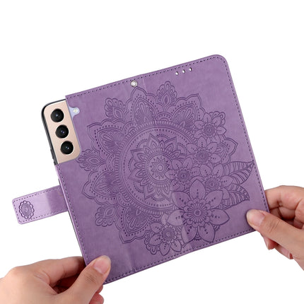 For Samsung Galaxy S22+ 5G 7-petal Flowers Embossed Flip Leather Phone Case with Holder & Card Slots(Light Purple)-garmade.com