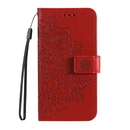 For Samsung Galaxy S22+ 5G 7-petal Flowers Embossed Flip Leather Phone Case with Holder & Card Slots(Red)-garmade.com