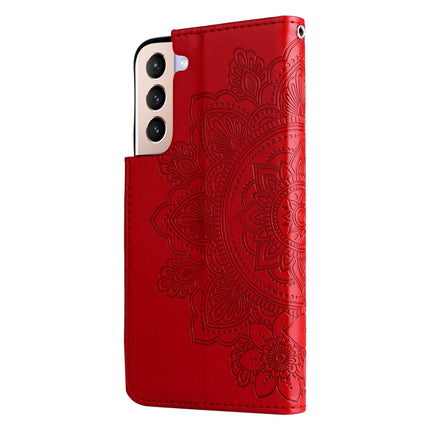 For Samsung Galaxy S22+ 5G 7-petal Flowers Embossed Flip Leather Phone Case with Holder & Card Slots(Red)-garmade.com
