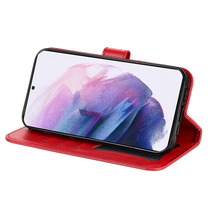 For Samsung Galaxy S22+ 5G 7-petal Flowers Embossed Flip Leather Phone Case with Holder & Card Slots(Red)-garmade.com