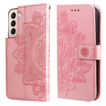 For Samsung Galaxy S22+ 5G 7-petal Flowers Embossed Flip Leather Phone Case with Holder & Card Slots(Rose Gold)-garmade.com