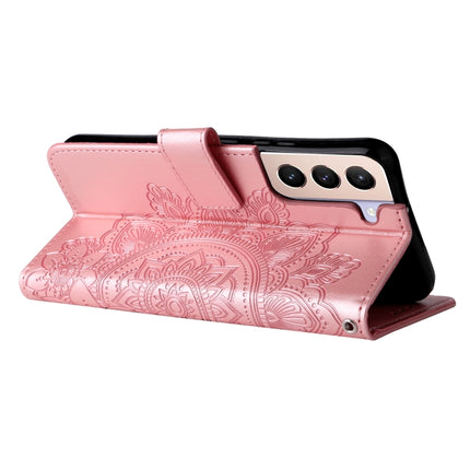 For Samsung Galaxy S22+ 5G 7-petal Flowers Embossed Flip Leather Phone Case with Holder & Card Slots(Rose Gold)-garmade.com