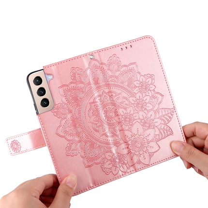 For Samsung Galaxy S22+ 5G 7-petal Flowers Embossed Flip Leather Phone Case with Holder & Card Slots(Rose Gold)-garmade.com