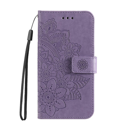 Samsung Galaxy S22 UItra 5G 7-petal Flowers Embossed Flip Leather Phone Case with Holder & Card Slots(Light Purple)-garmade.com