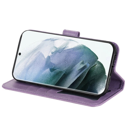 Samsung Galaxy S22 UItra 5G 7-petal Flowers Embossed Flip Leather Phone Case with Holder & Card Slots(Light Purple)-garmade.com