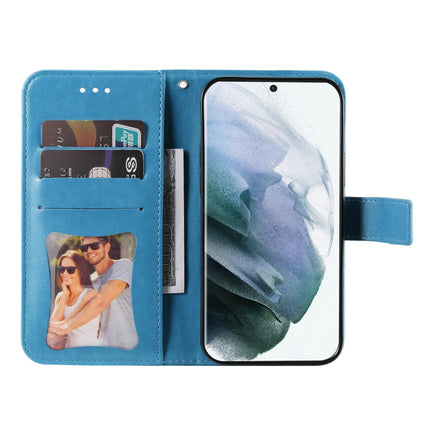 Samsung Galaxy S22 UItra 5G 7-petal Flowers Embossed Flip Leather Phone Case with Holder & Card Slots(Blue)-garmade.com