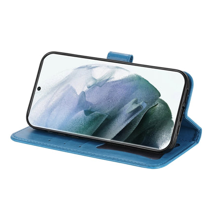 Samsung Galaxy S22 UItra 5G 7-petal Flowers Embossed Flip Leather Phone Case with Holder & Card Slots(Blue)-garmade.com