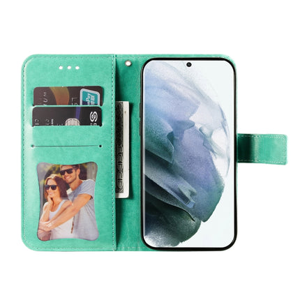 Samsung Galaxy S22 UItra 5G 7-petal Flowers Embossed Flip Leather Phone Case with Holder & Card Slots(Green)-garmade.com