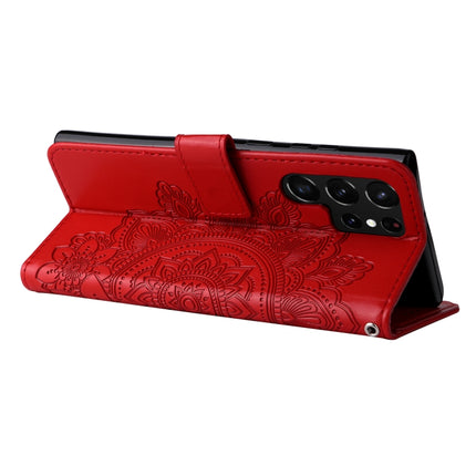 Samsung Galaxy S22 UItra 5G 7-petal Flowers Embossed Flip Leather Phone Case with Holder & Card Slots(Red)-garmade.com
