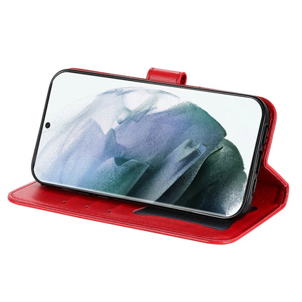 Samsung Galaxy S22 UItra 5G 7-petal Flowers Embossed Flip Leather Phone Case with Holder & Card Slots(Red)-garmade.com