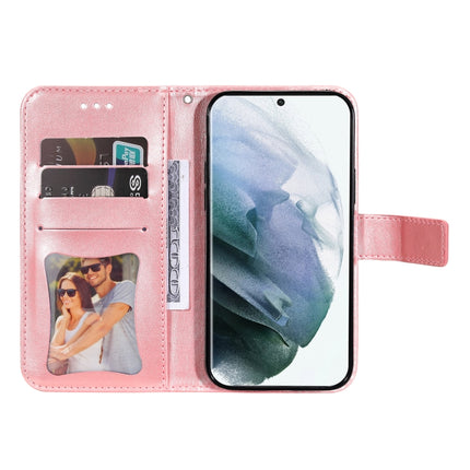 Samsung Galaxy S22 UItra 5G 7-petal Flowers Embossed Flip Leather Phone Case with Holder & Card Slots(Rose Gold)-garmade.com