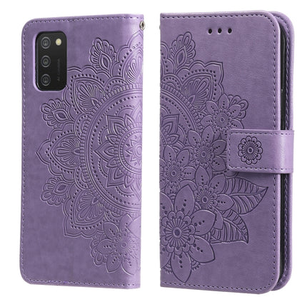For Samsung Galaxy A03s (164.2mm) 7-petal Flowers Embossed Flip Leather Phone Case with Holder & Card Slots(Light Purple)-garmade.com