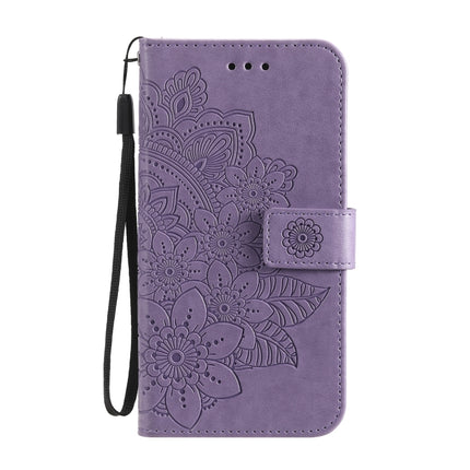For Samsung Galaxy A03s (164.2mm) 7-petal Flowers Embossed Flip Leather Phone Case with Holder & Card Slots(Light Purple)-garmade.com