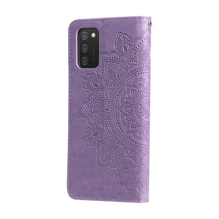 For Samsung Galaxy A03s (164.2mm) 7-petal Flowers Embossed Flip Leather Phone Case with Holder & Card Slots(Light Purple)-garmade.com