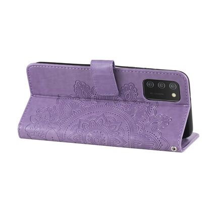 For Samsung Galaxy A03s (164.2mm) 7-petal Flowers Embossed Flip Leather Phone Case with Holder & Card Slots(Light Purple)-garmade.com