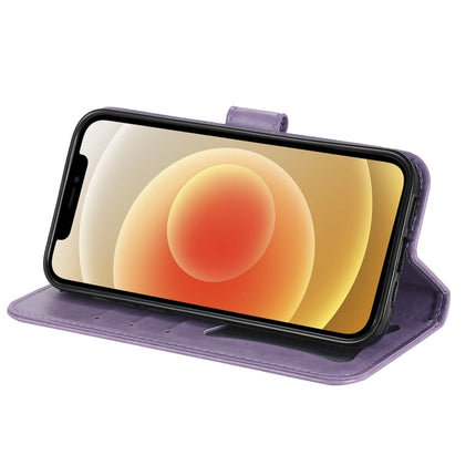 For Samsung Galaxy A03s (164.2mm) 7-petal Flowers Embossed Flip Leather Phone Case with Holder & Card Slots(Light Purple)-garmade.com