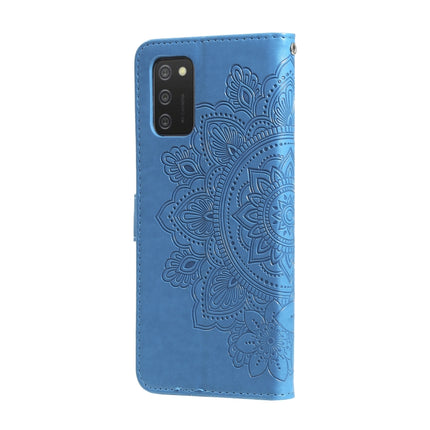 For Samsung Galaxy A03s (164.2mm) 7-petal Flowers Embossed Flip Leather Phone Case with Holder & Card Slots(Blue)-garmade.com