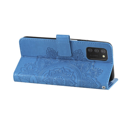 For Samsung Galaxy A03s (164.2mm) 7-petal Flowers Embossed Flip Leather Phone Case with Holder & Card Slots(Blue)-garmade.com
