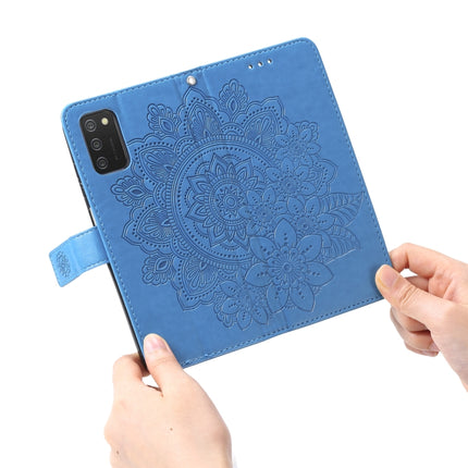For Samsung Galaxy A03s (164.2mm) 7-petal Flowers Embossed Flip Leather Phone Case with Holder & Card Slots(Blue)-garmade.com