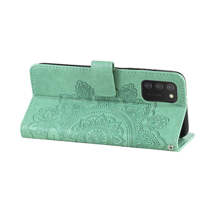 For Samsung Galaxy A03s (164.2mm) 7-petal Flowers Embossed Flip Leather Phone Case with Holder & Card Slots(Green)-garmade.com