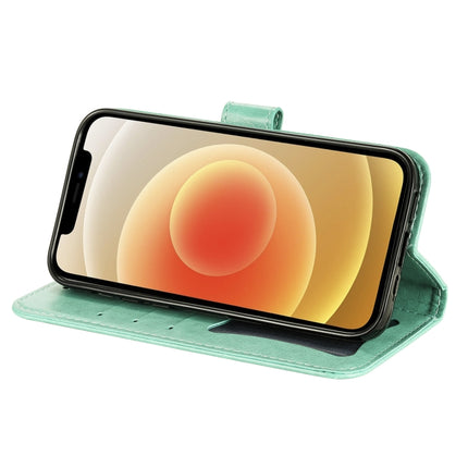 For Samsung Galaxy A03s (164.2mm) 7-petal Flowers Embossed Flip Leather Phone Case with Holder & Card Slots(Green)-garmade.com