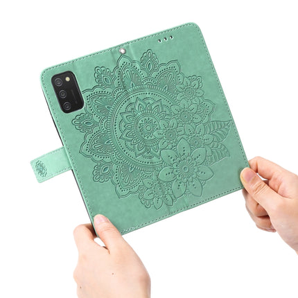 For Samsung Galaxy A03s (164.2mm) 7-petal Flowers Embossed Flip Leather Phone Case with Holder & Card Slots(Green)-garmade.com